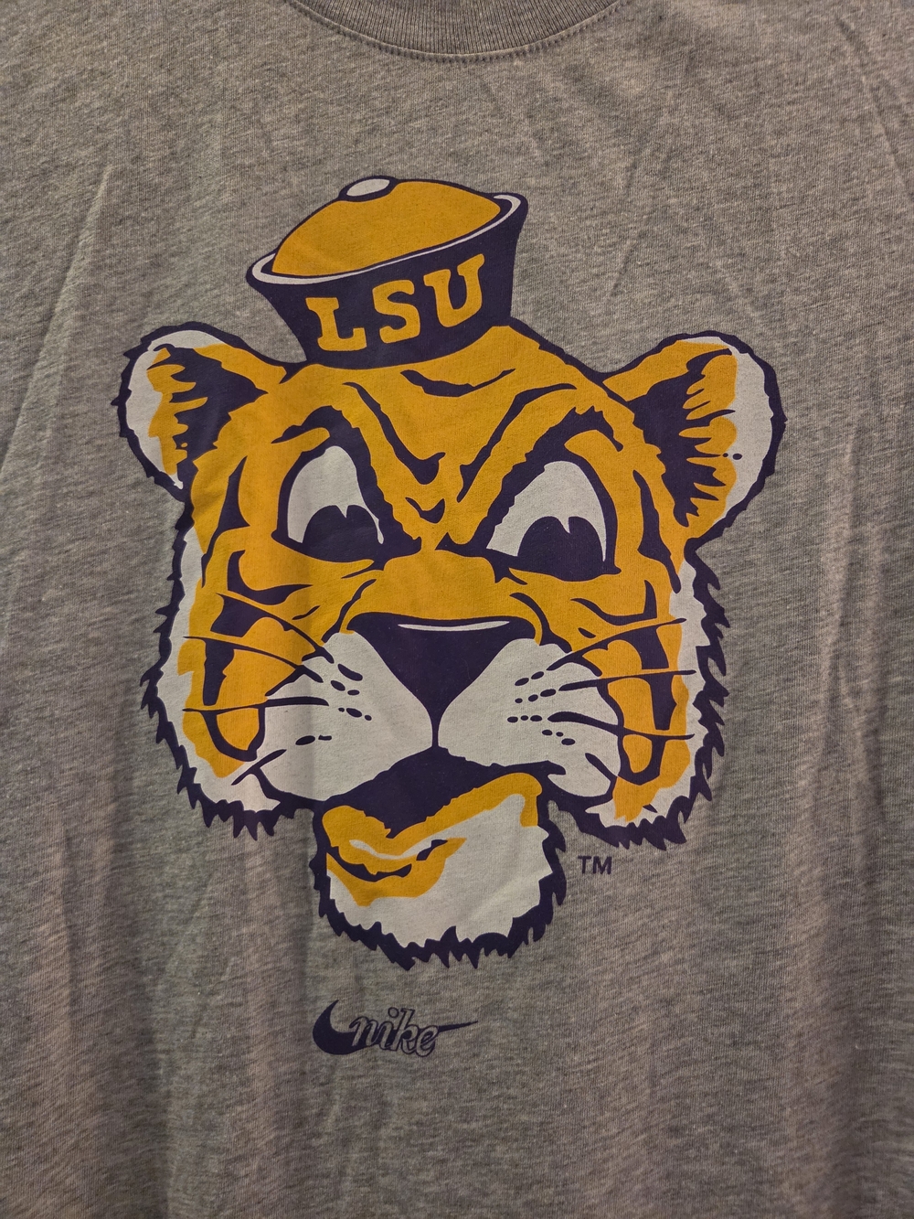 Nike Soft LSU Gray T-Shirt with Tiger Graphic